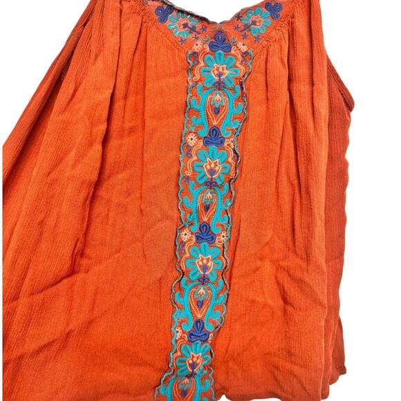 Daytrip Women’s Boho Embroidered Tank Top Rust Orange Cami Size M Rayon - Picture 2 of 5